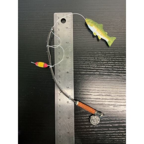 Miniature Fishing Rod Replica With Fish & Bobber Home Decor Man Cave - Picture 3 of 3